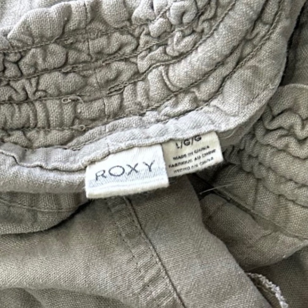 Roxy Ocean Side Linen Blend Pants Beige Wide Leg Smocked Waist Beach Trousers L - Picture 3 of 5